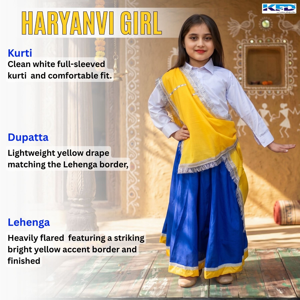 Haryanvi Girl Traditional Fancy Dress Costume for Kids