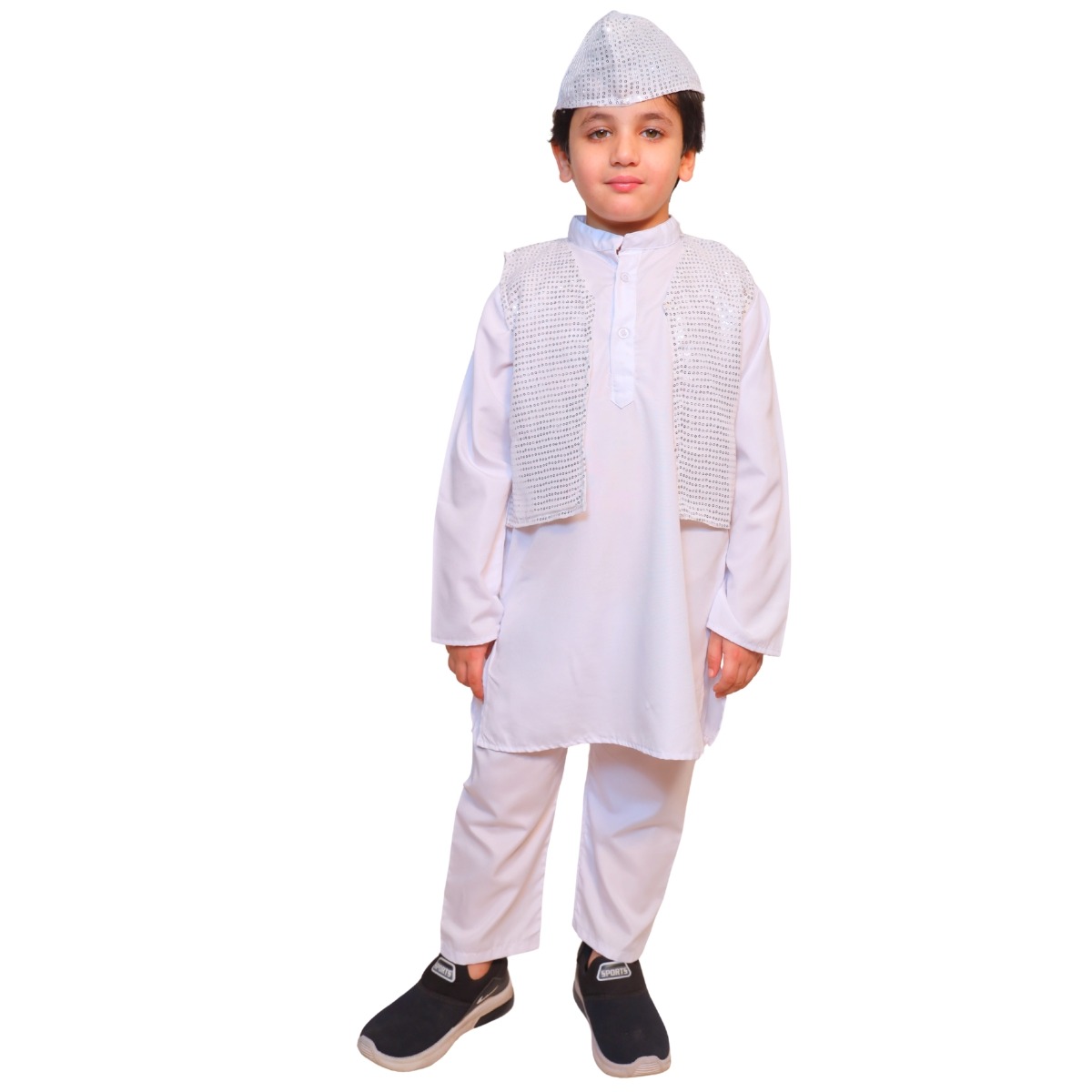 Qawwali Jacket with Cap in Silver