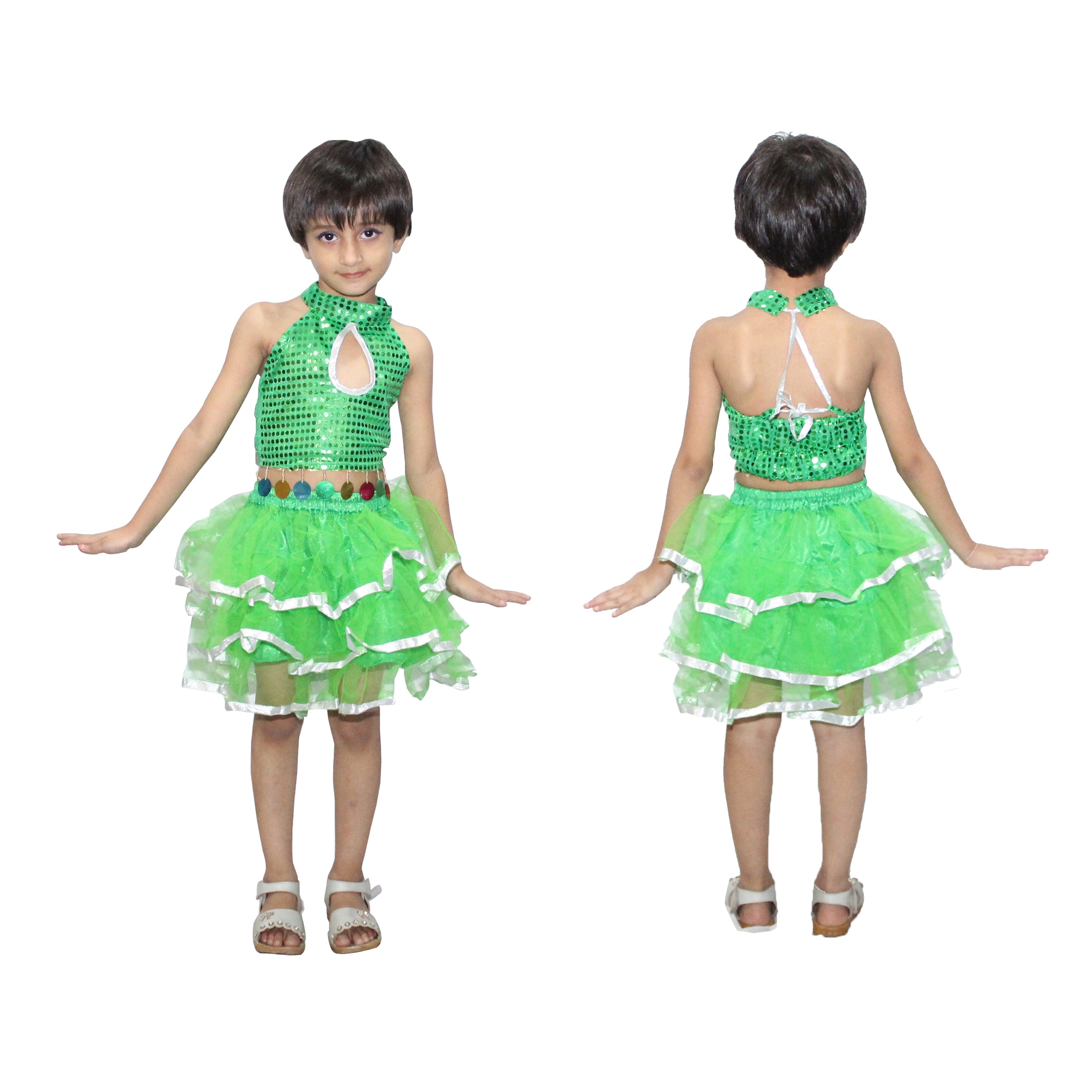 Green Silver Skirt Top for Girls