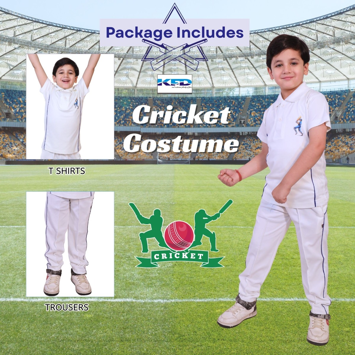 India Cricket Team White National Hero Costume for Kids