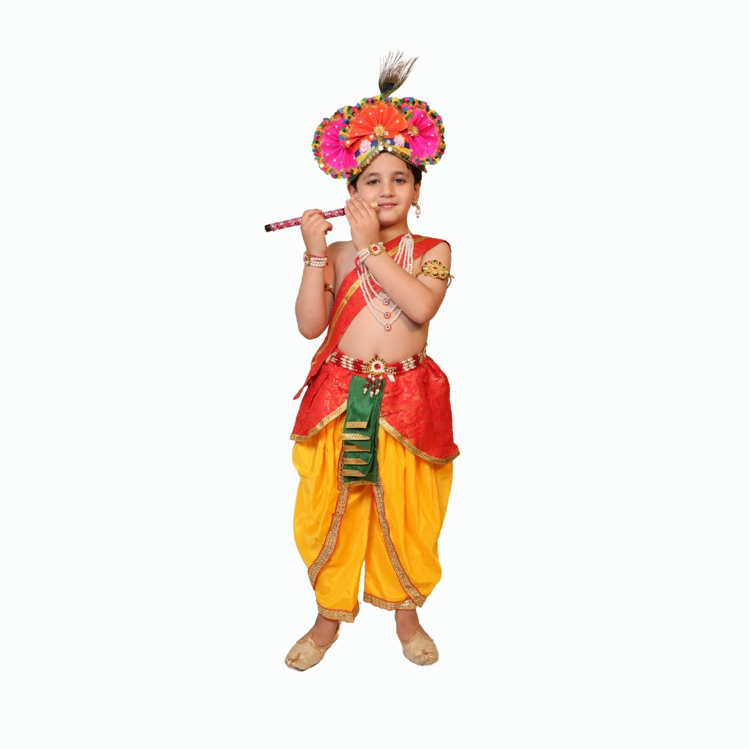 Krishna belt red  pagde fancy dress for kids,Mythological  Costume for School Annual function/Theme Party/Competition/Stage Shows Dress