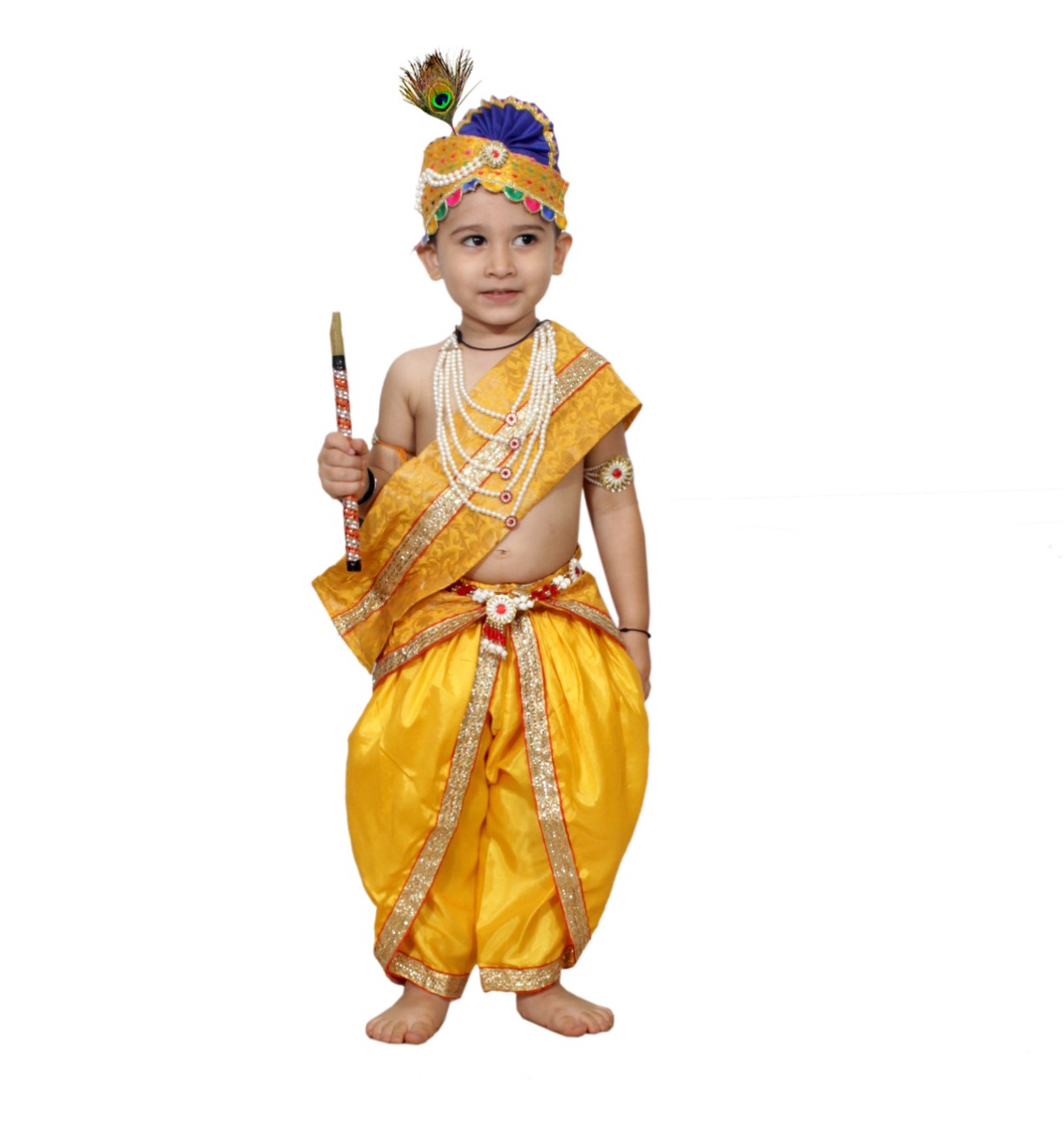 Krishna belt yellow fabric mukut fancy dress for kids,Mythological  Costume for School Annual function/Theme Party/Competition/Stage Shows Dress