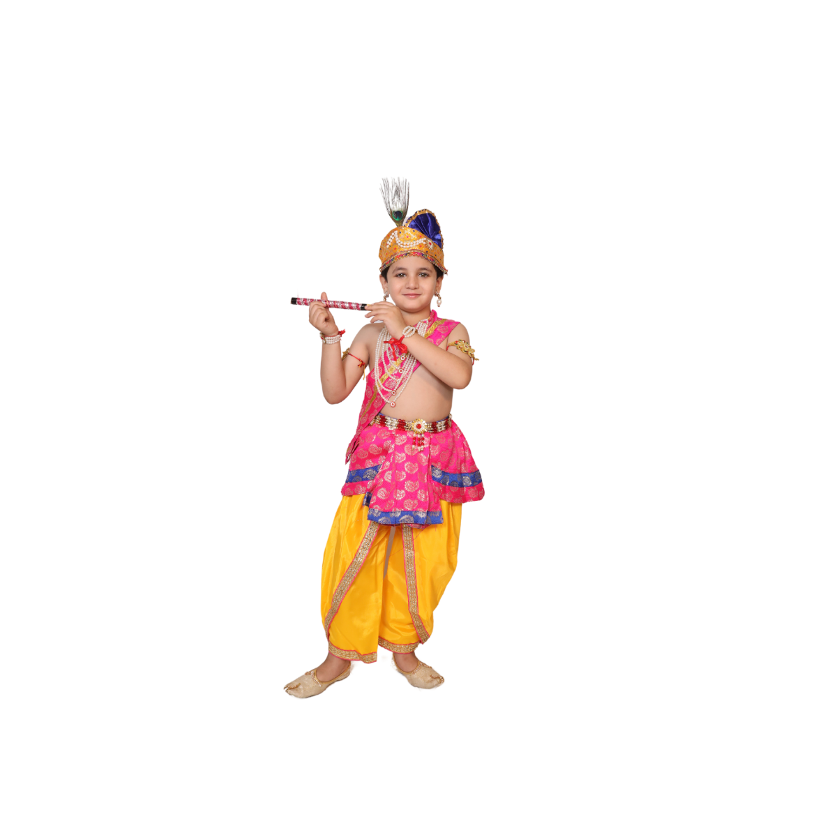 Krishna belt Magenta fabric mukut fancy dress for kids,Mythological  Costume for School Annual function/Theme Party/Competition/Stage Shows Dress