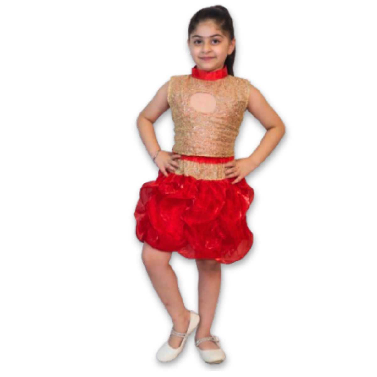 Sparkling Red and Golden Dress for Kids