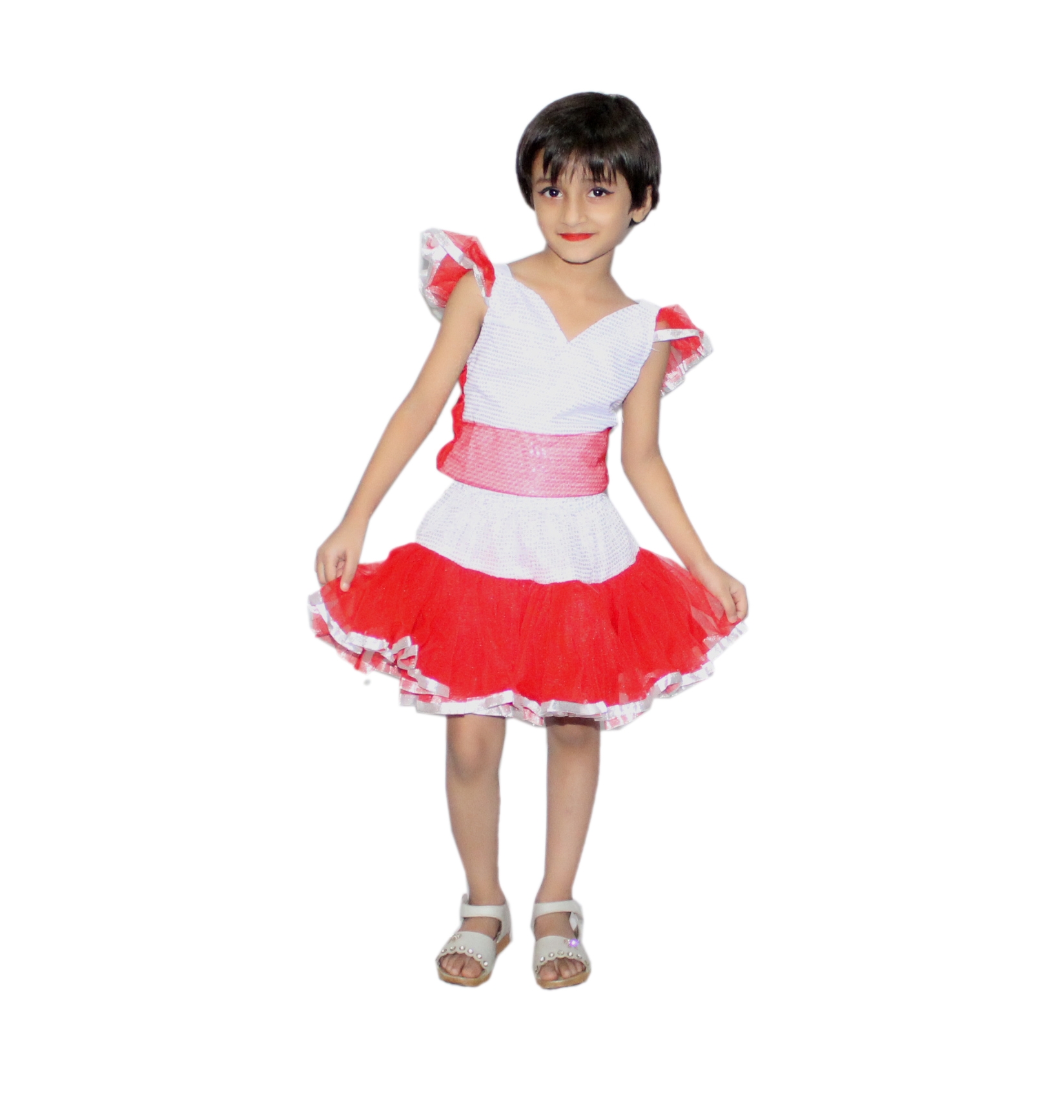 Red Silver Girl Western Dance Dress for Kids