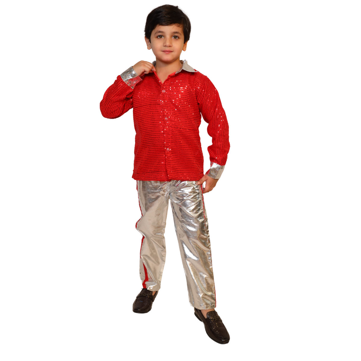 Red Shirt Silver Pant