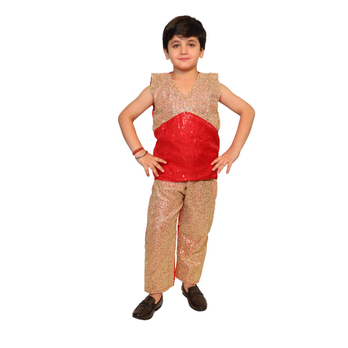 Red Golden Dance Dress For Boy