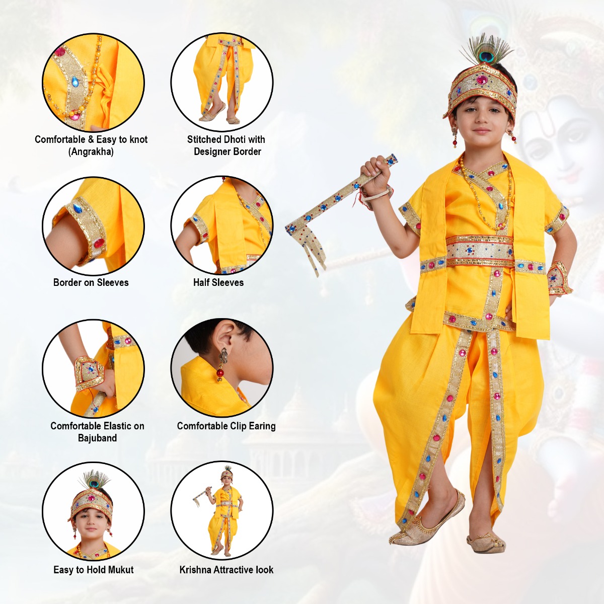 Krishna Thakurji Costume for kids, Mythological Costume/Janmashtmi Celebration/Diwali Functions/ Dussehra  Celebration/School Annual Function/Theme Party/Competition