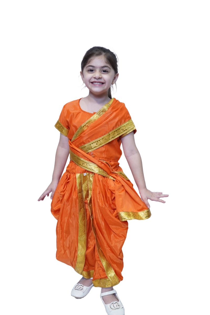 Marathi Girl Orange Indian Traditional Wear Costume