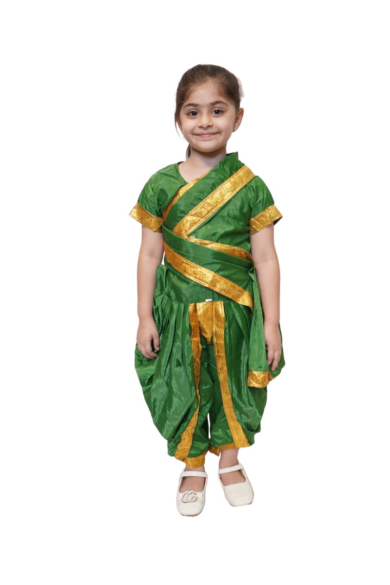 Marathi Girl Green Indian State Traditional Wear Costume