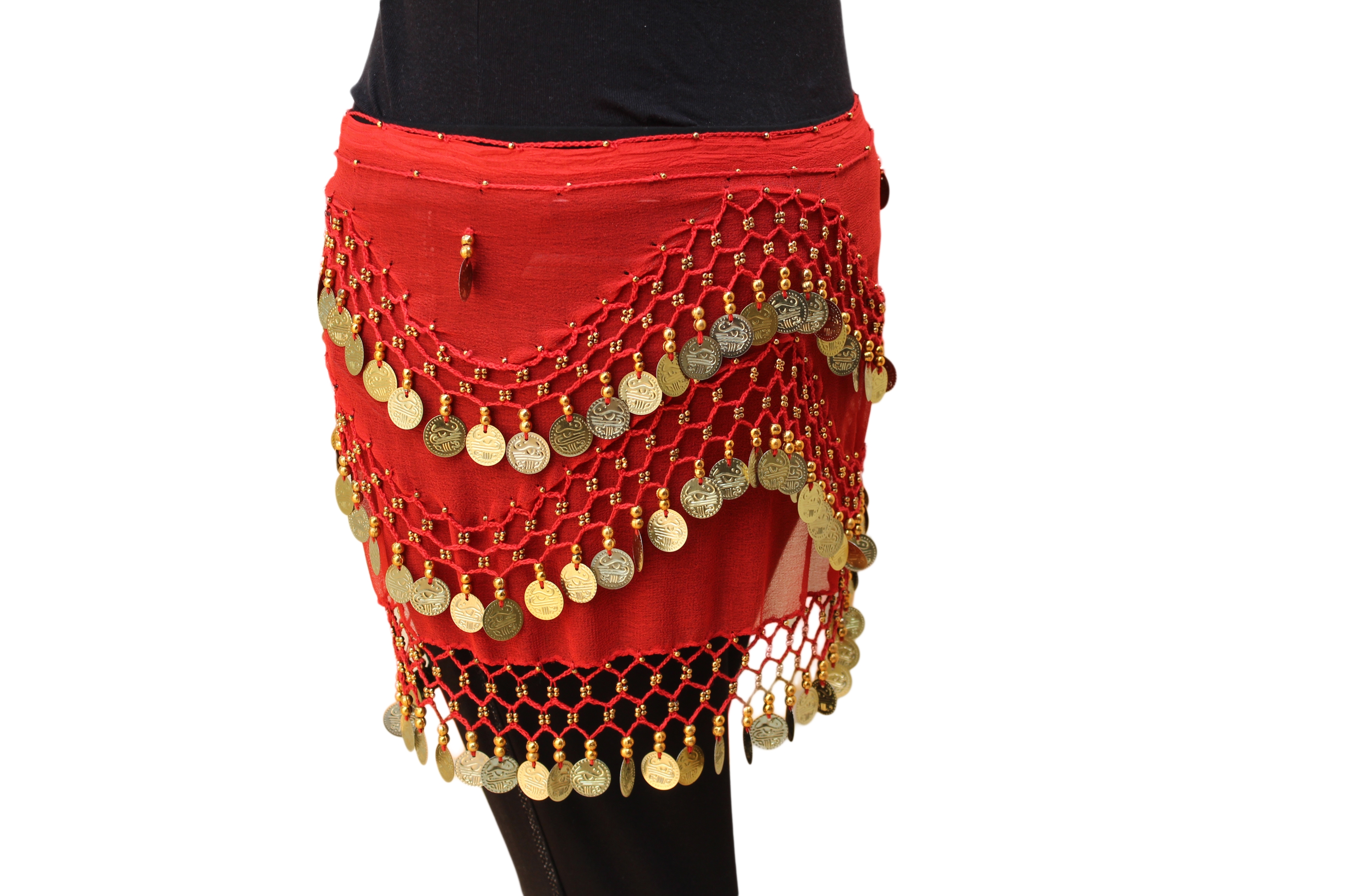 Belly Dance Belt - Red Golden Lahariya