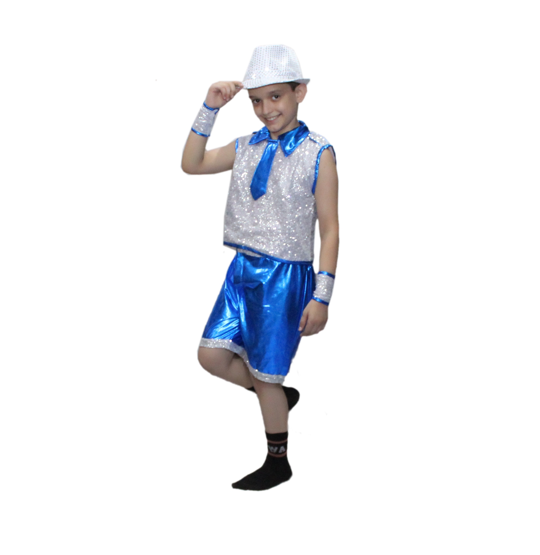 Blue Silver Lycra Western Dance Costume for Kids