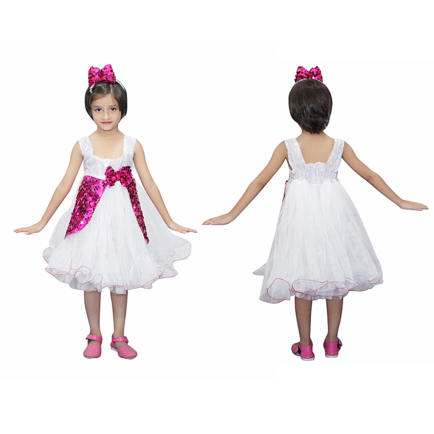 Magenta and White Frock Western Costume for Kids