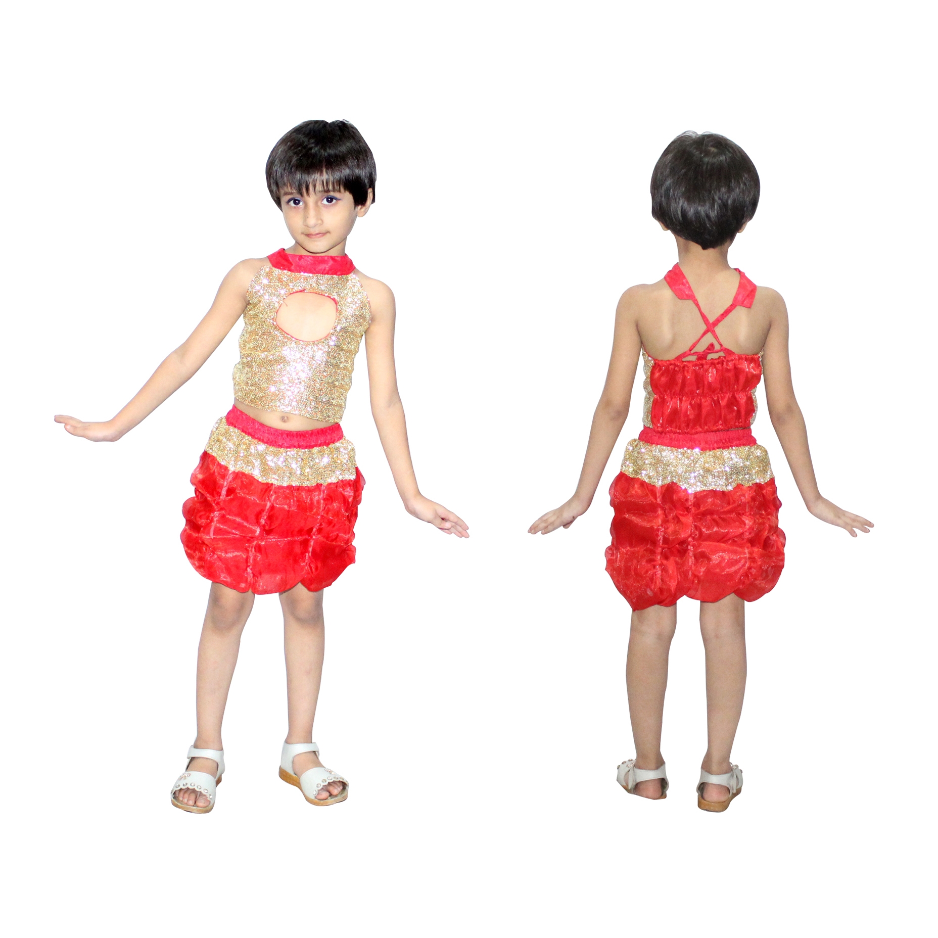Sparkling Red and Golden Dress for Kids