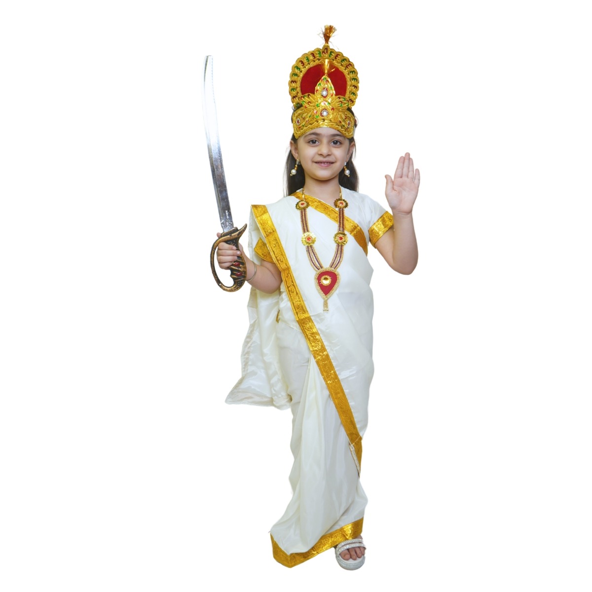 Parvati Mata Hindu Goddess Saree for Girls   Devi Saree Costumes for Girls With Jewellery