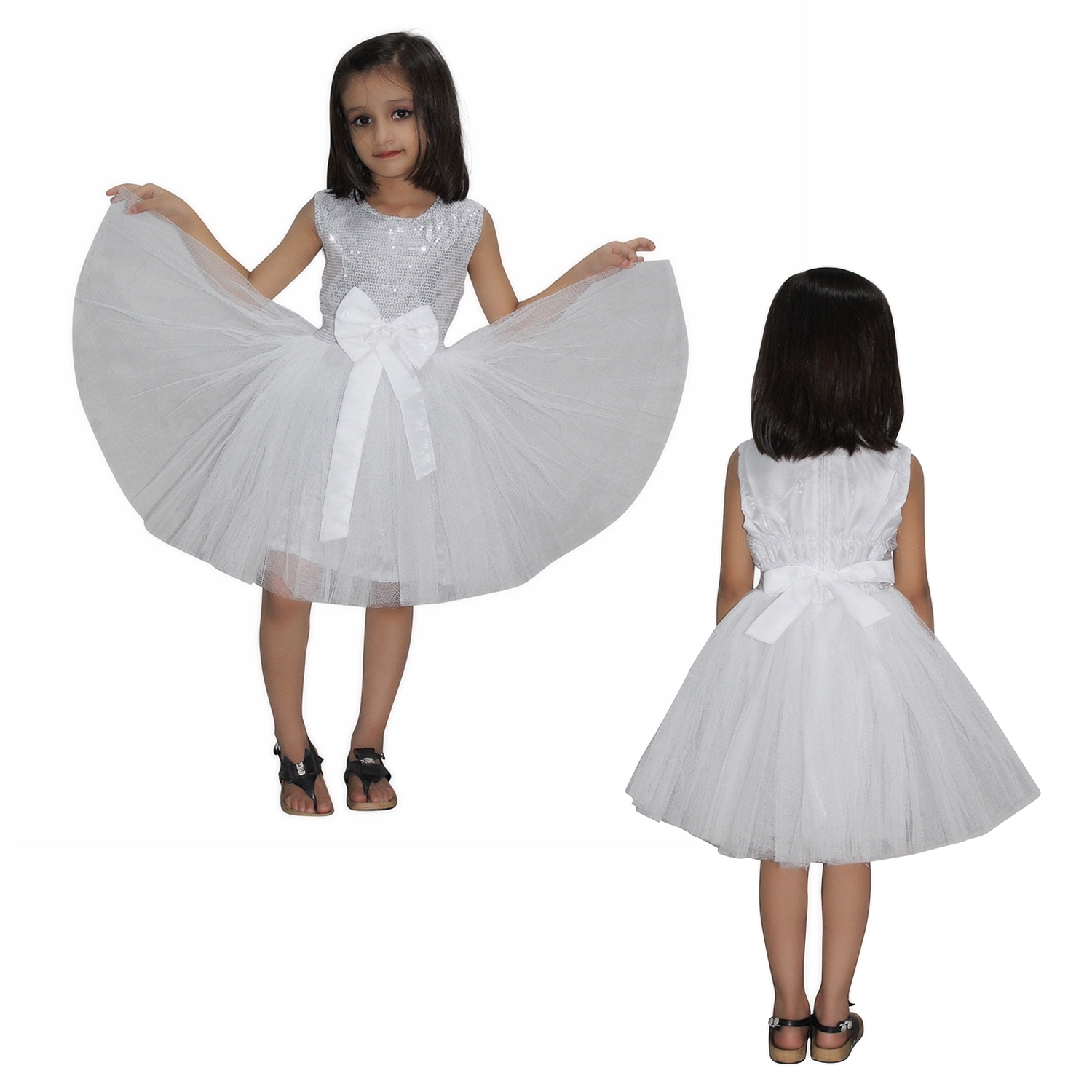 White Fairy Style Net Frock for Girls