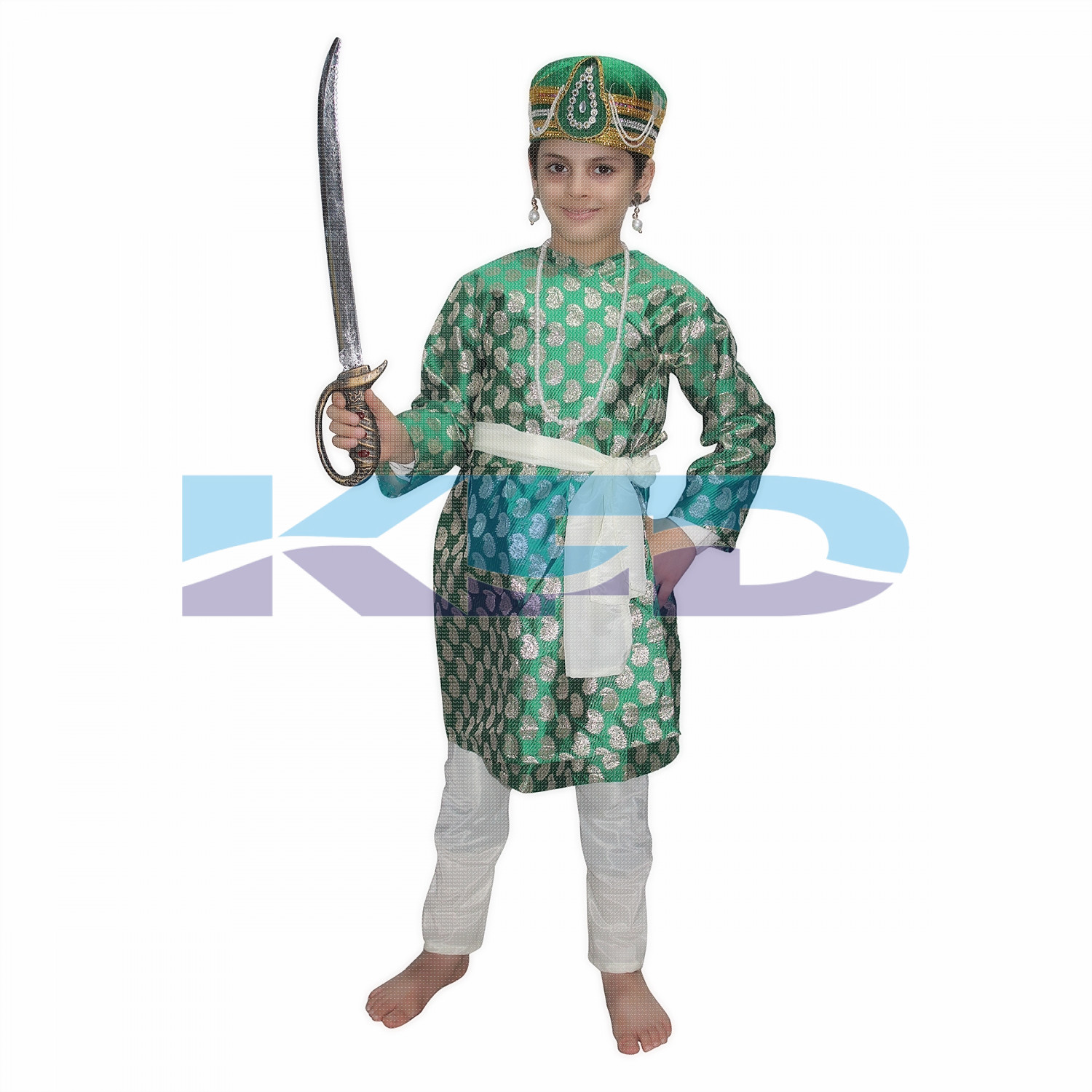 Akbar Green The Great Mughal King Costume For Kids,Costume of Indian Historical Character For School Annual function/Theme Party/Stage Shows/Competition/Birthday Party Dress