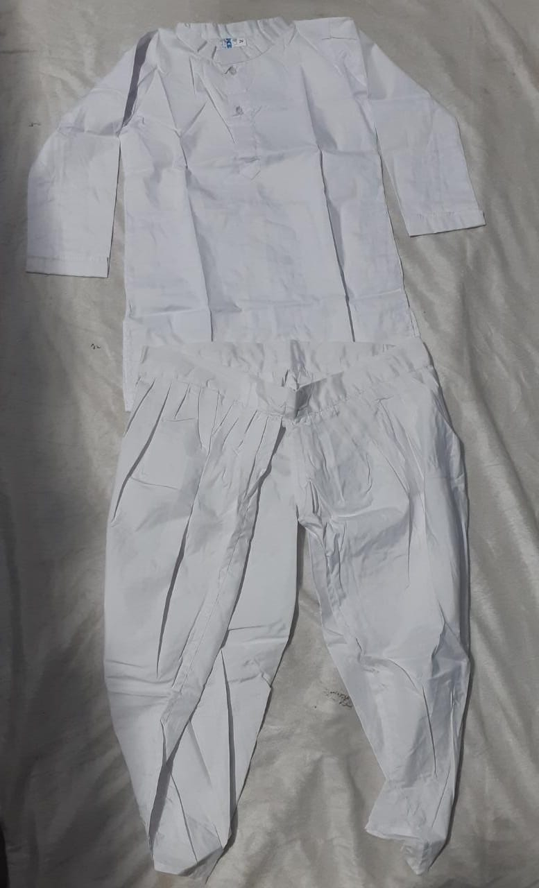 White Dhoti Kurta (3yr to4 yrs,5ys t0 6yrs,7yrs to 8yrs= 157.5) (9yr to 12yrs & 14yrs to 18yrs=210)