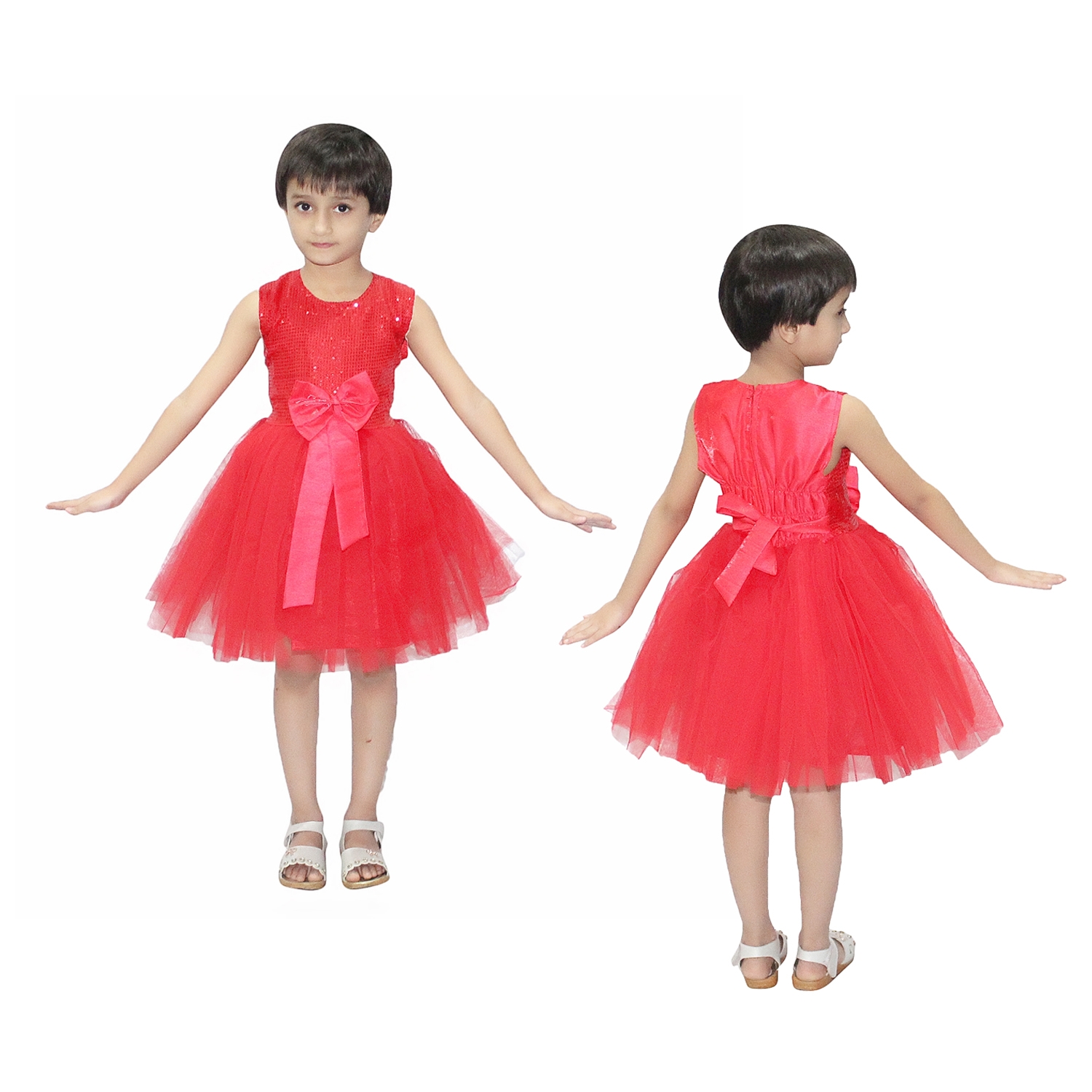 Red Net Party Frock for Girls