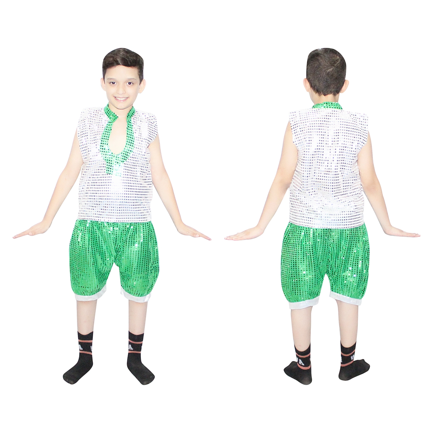 Green Silver Western Top for Boys