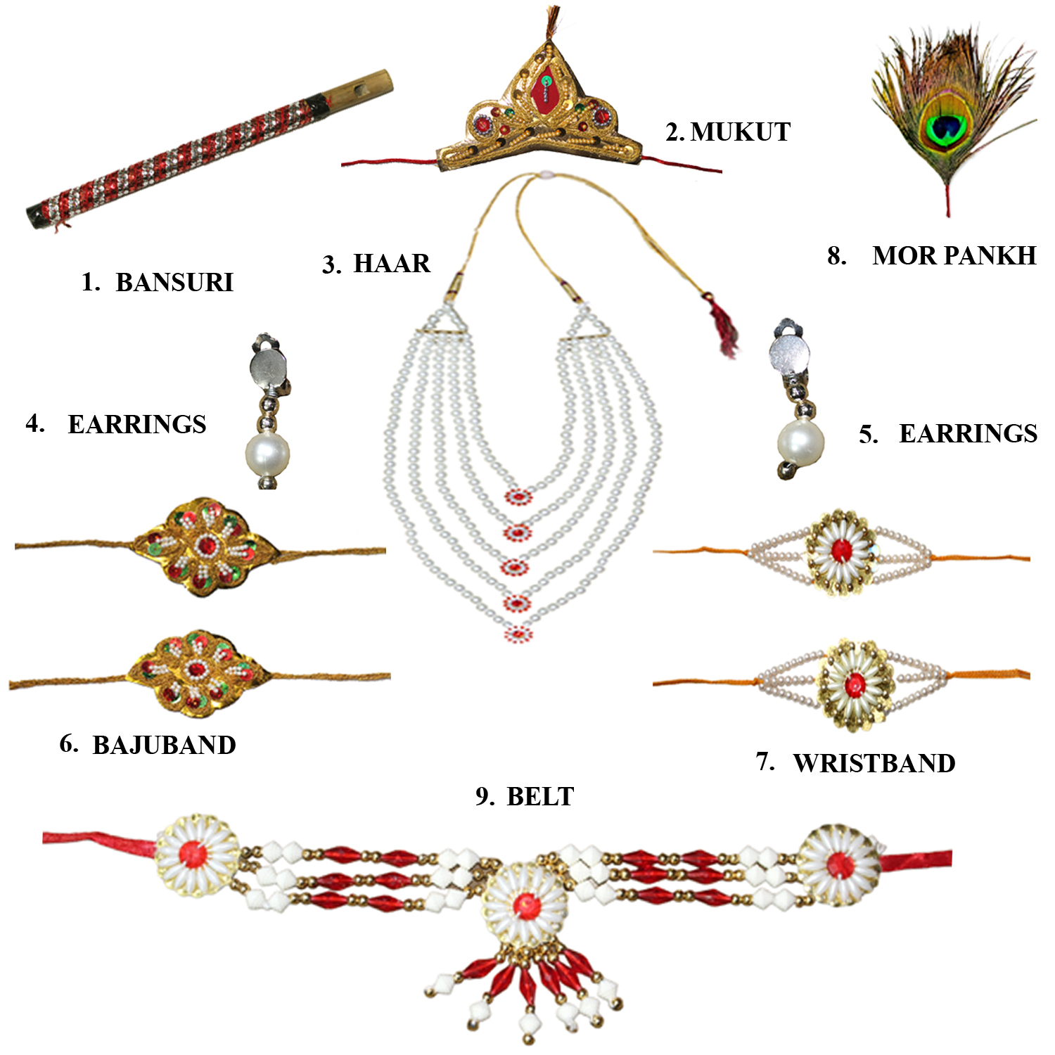 Krishna Jewellery mukut For Kids Krishnaleela/Janmashtami/Kanha/Mythological Character For Kids School Annual function/Theme Party/Competition/Stage Shows Dress