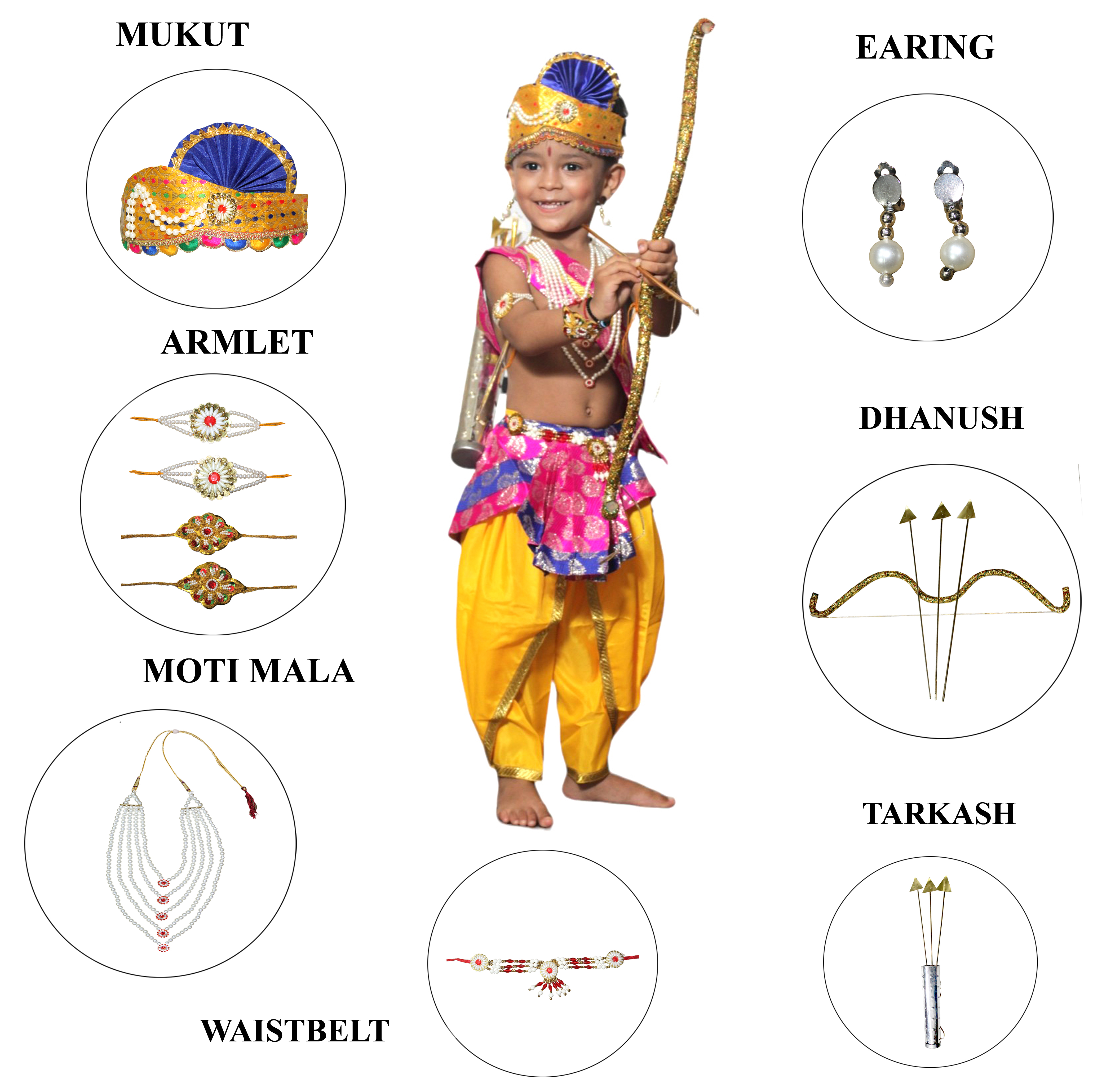 Ram belt magenta fabric mukut fancy dress for kids,Mythological  Costume for School Annual function/Theme Party/Competition/Stage Shows Dress