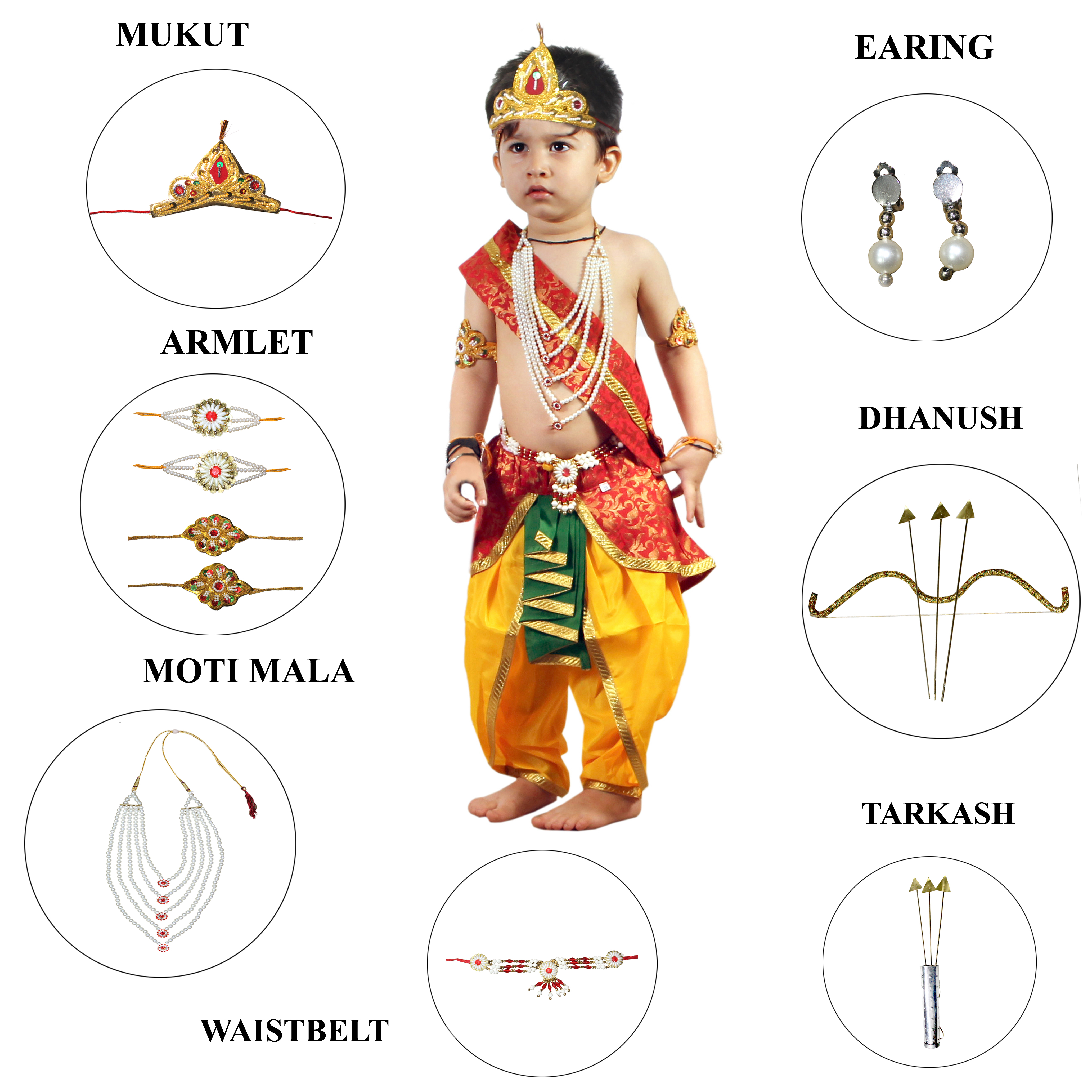 Ram belt Red 5 Line Mala fancy dress for kids,Mythological  Costume for School Annual function/Theme Party/Competition/Stage Shows Dress