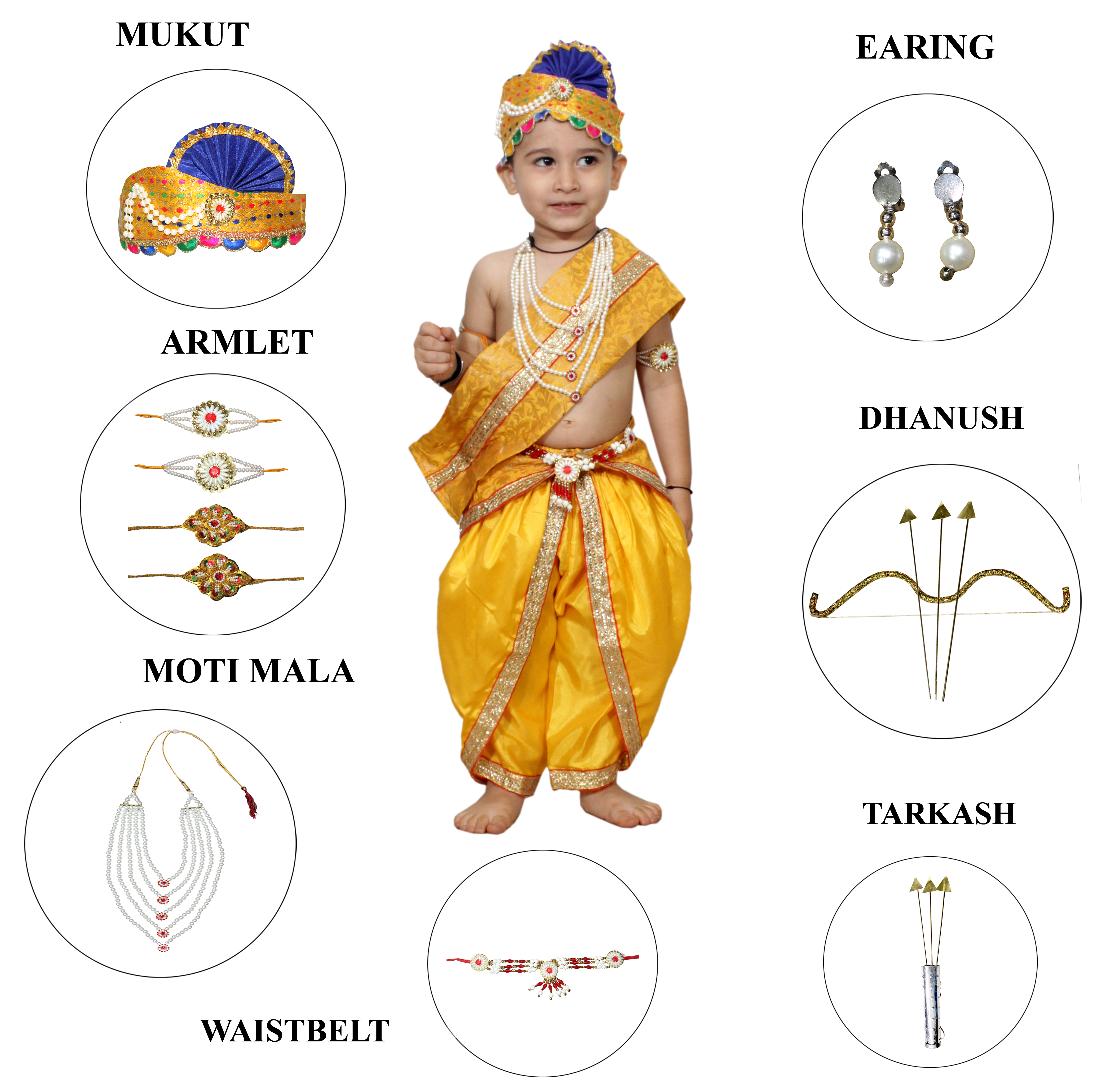 Ram belt Yellow fabric mukut fancy dress for kids,Mythological  Costume for School Annual function/Theme Party/Competition/Stage Shows Dress