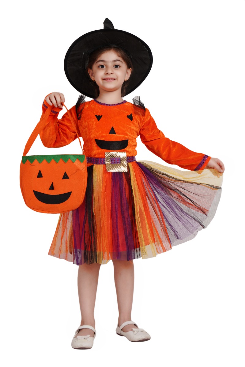 Spooky-Cute Pumpkin Costume for Girls | Halloween Fancy Dress Outfit